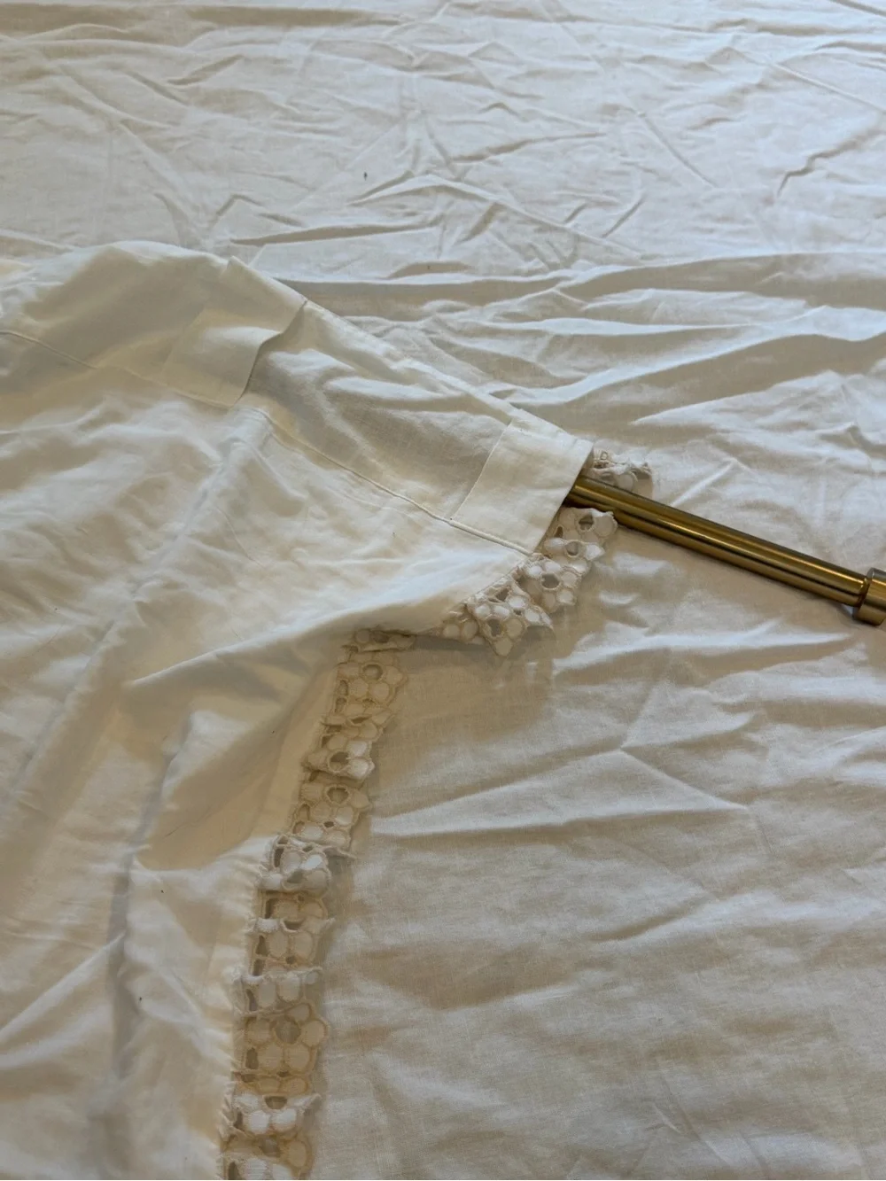 Anthropologie cotton embroidered floral edge curtain panel 69 x 50 white lace